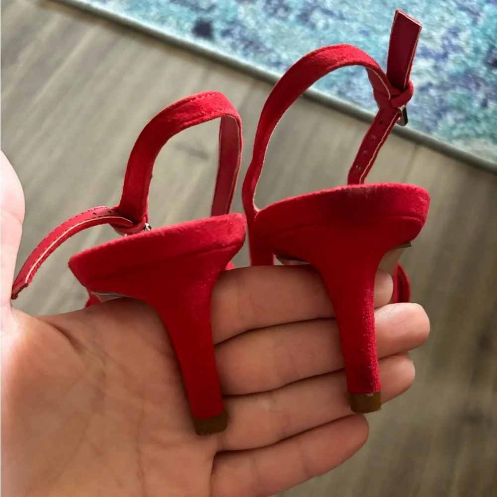 WORN TWICE - ZARA RED SPARKLE KITTEN HEEL - Picture 8 of 11